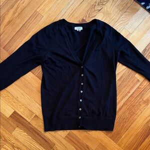 Lands End Canvas Classic Black Cardigan Sweater cotton and Cashmere size Small